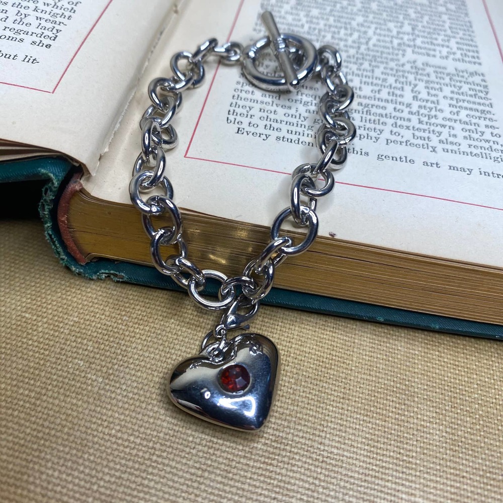 Vintage Heart Charm Red Jewel Bracelet - Picture 3 of 6